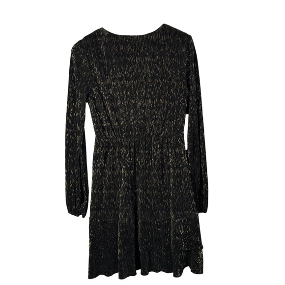 Lord & Taylor Design Lab Black & Gold Speck Long Sleeve Mini Dress S - Picture 2 of 6